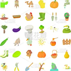 巨大的,漫画,计算机图标,农场,分离着色,农业,蔬菜,小鸟笼,布置,收集