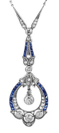 Fine Art Deco Diamond  Sapphire Pendant in Original Presentation Case,with French cut sapphires and old European cut diamonds. Circa 1920.