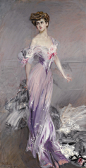 Giovanni Boldini(1842-1931)意大利肖像画家，画过很多名流贵妇，跟萨金特完全不一样的风格，线条很有动感，画风景和室内的时候色彩特别嗲。图包里一团乱，有兴趣的自己整理下。度盘O网页链接