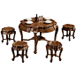 王木匠 鸡翅木餐桌椅组合4人 小户型实木红木圆桌饭桌五件套中式-淘宝网