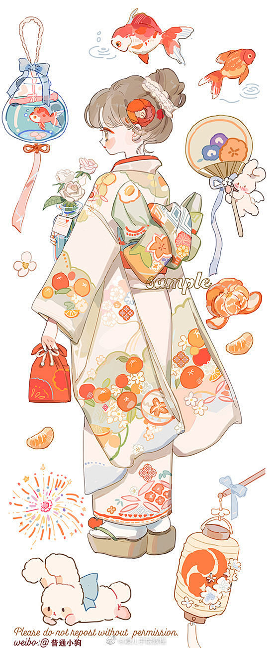 和服小女孩，超可爱   
作者：普通小狗...