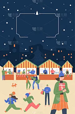 圣诞集市，当地摊位和快乐的顾客
