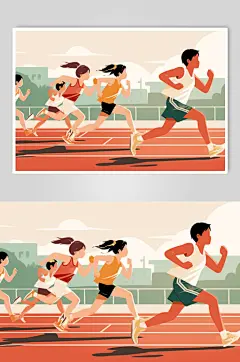 AI数字艺术扁平风校园运动会人物插画-众图网