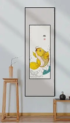 新中式手绘简约工笔水墨国画客厅玄关民俗玄关新年装饰画