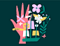 Fortune Telling purple pink green pirates ships flowers hands illustration