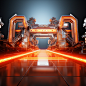 https://s.mj.run/fdy0Bn6JfTQ Stage photograph,a Futuristic, Dystopian, Neon-lit, Techno, Edgy dance club,3D stage design,Orange and blue, Long Shot(LS),presented in Cinema4D style,3D modeling, original rendering, Behance,Hyper-realistic and detailed rende