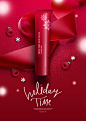 红色丝带 雪花彩铃 冬季唇釉 美妆圣诞节活动海报PSD ti336a10801