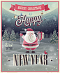 New Year Poster with Santa. Vector illustration._Yestone