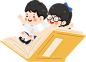 Kids student sitting on a book