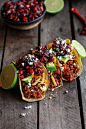 Chipotle Quinoa Sweet Potato Tacos with Roasted Cranberry Pomegranate Salsa | halfbakedharvest.com