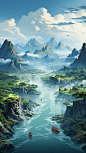 jiaowohaizhu_Chinese_landscape_map_distant_mountains_clear_rive_6167e46c-9ba9-4a0e-b618-74f819fb046f