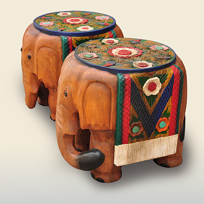 泰国木雕大象经典凳子 客厅大象换鞋凳 实...
