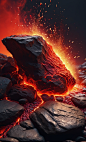 00147-1985001301-instagram photo,Hyperrealism,cinematic,realistic,4K,magma flowed from the side of the rock,a splash of sparks,bright light and s