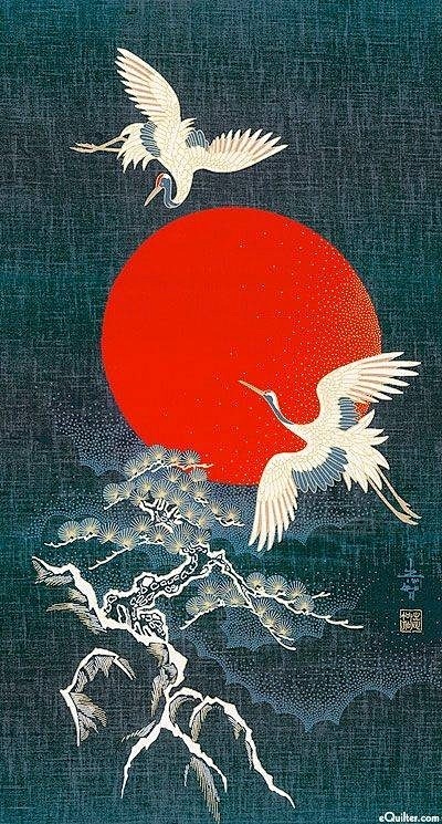 东方织物上的鹤元素。 ​​​​