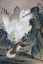 狼を襲う白鷲 (White eagle attacking a wolf) by Kawanabe Kyōsai