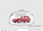 Red car protected under a glass dome
