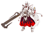 1girl alternate_costume armor fangs female forehead_jewel garo garo_(series) high_heels highres huge_weapon inubashiri_momiji japanese_armor ledjoker07 red_eyes ribbon simple_background solo tagme tail teeth touhou weapon white_background white_hair wolf_