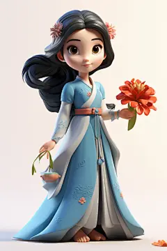 古装汉服女孩赏花人物模型图片