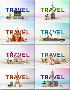 8款世界名胜建筑地标旅游旅行海报设计PSD模板素材-设计996