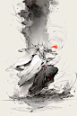 古风少年水墨武侠剑客插画