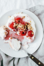 Rhubarb Raspberry Meringues with Pistachio Crumble via Artful Desperado