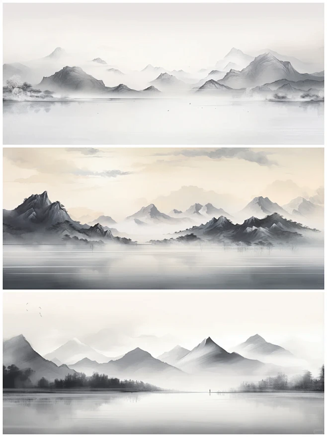 东方美学-水墨山河|新中式国风山水风景插画-花瓣网
