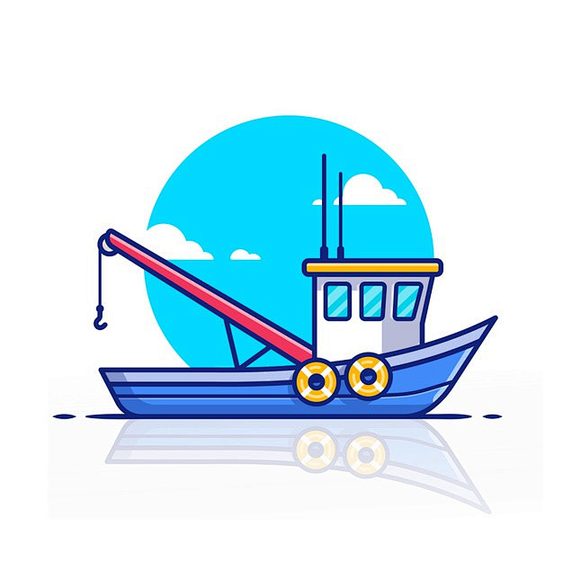 拖网渔船，卡通矢量图插画矢量图素材