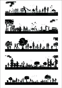 剪影线条图围挡  - 源文件下载【酷图网】人物剪影,线条图,公园剪影,建筑物剪影,围挡,郊游剪影