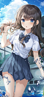 水手服少女 水 美腿 动漫全屏手机壁纸