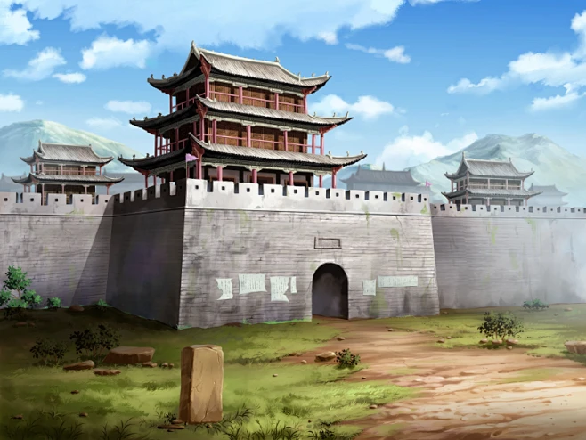 中国古代城门城楼城墙原画设定-花瓣网