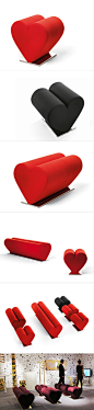 墨西哥家具设计师JOEL ESCALONA为意大利家具厂商Opinion Ciatti设计了一款爱心沙发，一共有三种型号，红与黑两种颜色可选，短的可以当做单人位沙发，长的则可以变成一个睡椅。
这款爱心沙发曾参加去年的北京设计周和2012米兰国际家具展。更多：http://www.shejipi.com/