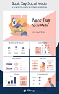 A completely free and customizable social media strategy presentation template inspired by Book Day. For Google Slides and PowerPoint
