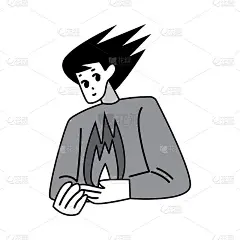 漫画人物画着飞扬的头发和炽热的心