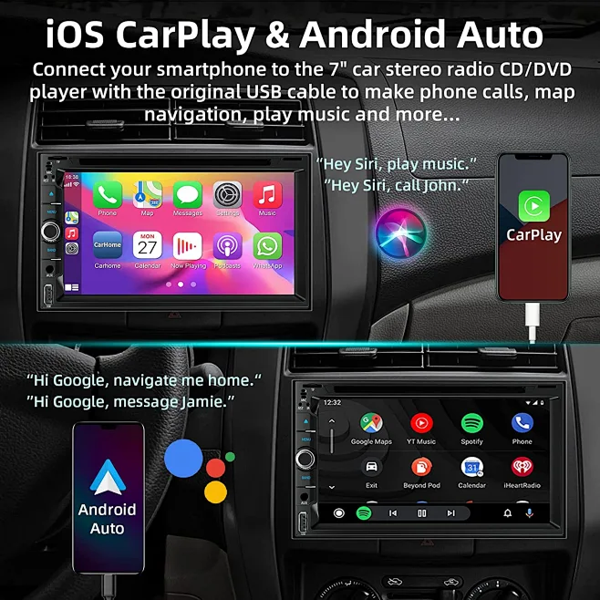 Amazon.com: Double Din Car Stereo Radio with CD/DVD Player, 7inch Touch ...