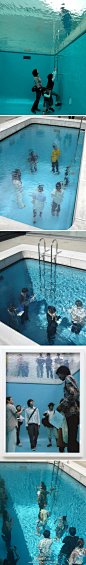 非创意不广告：阿根廷艺术家 Leandro Erlich 在日本当代艺术博物馆设计的这个“人工游泳池”。利用美术馆的天窗加上一层水，并加上假的泳池扶手，从上看恍若真的游泳池，但游客亦能在底下的展室走动，上下观看，造成了特殊的趣味和效果！