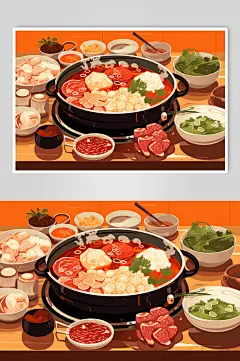 AI数字艺术火锅美食插画-众图网