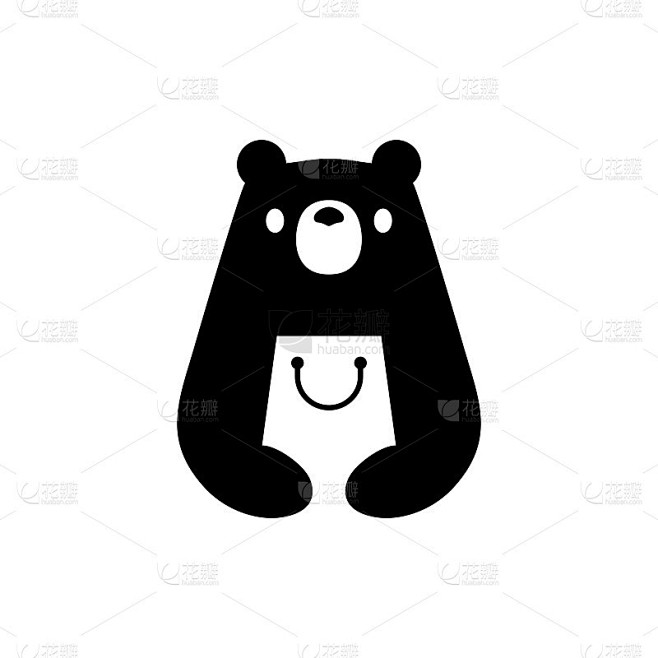小熊商店购物袋负空间矢量图标插图