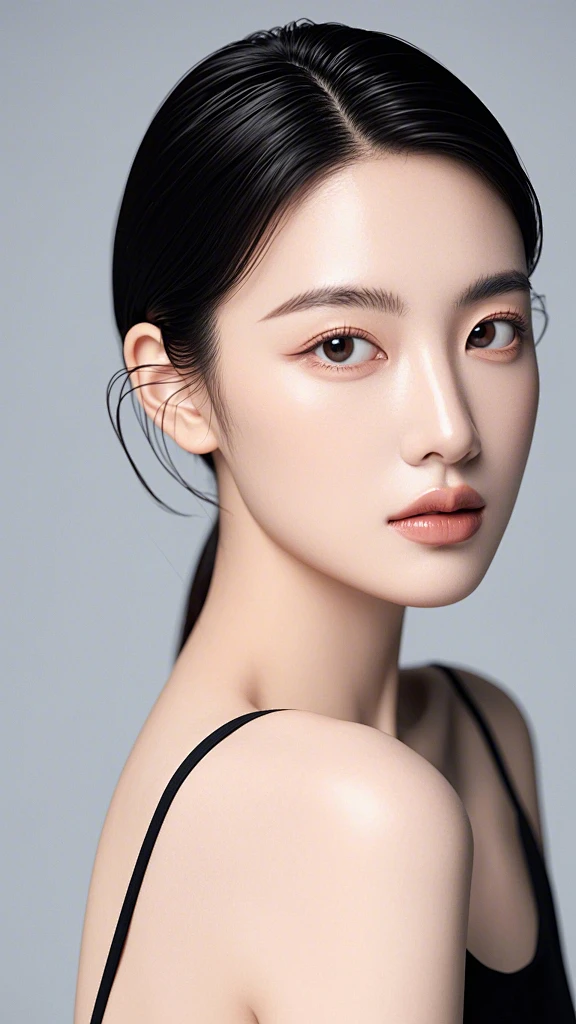 美女 五官精致 纯色背景 深邃眼眸 浅唇色 半身无遮挡 高级感 现代风格 朴素大方 素颜 中景 模特 面部轮廓流畅(1) (1)-花瓣网