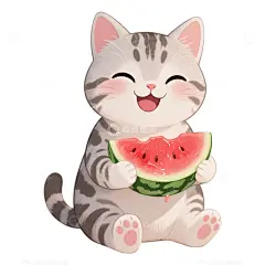 手绘插画可爱猫咪吃西瓜高清模板免费下载-趣麦麦图