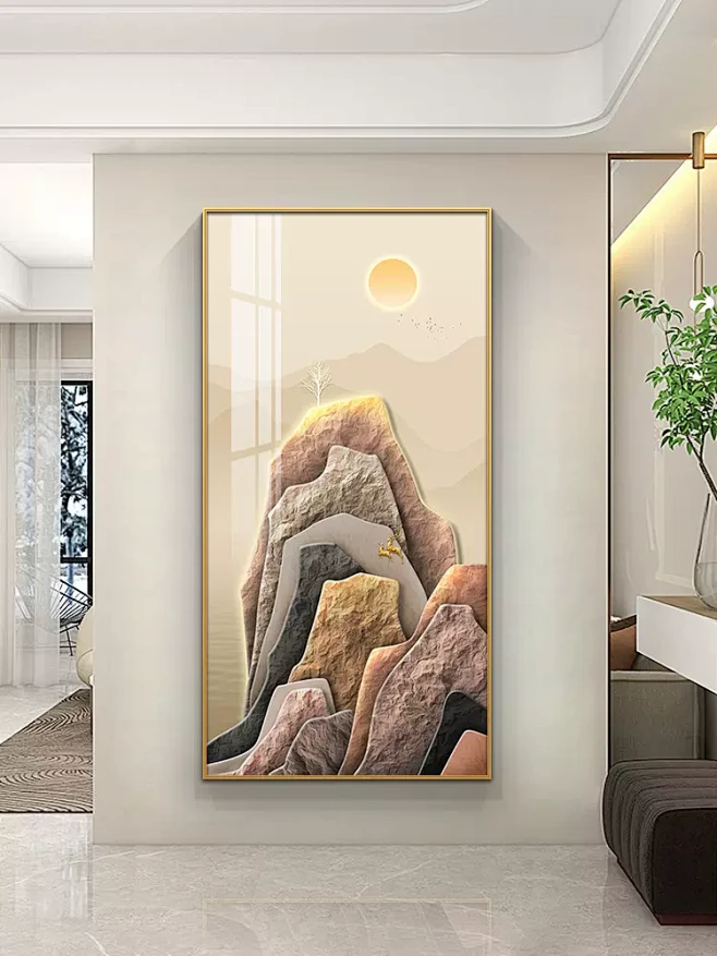 月照山涧入户玄关装饰画现代简约走廊过道挂画高档艺术客厅竖版画-tmall.com天猫-花瓣网