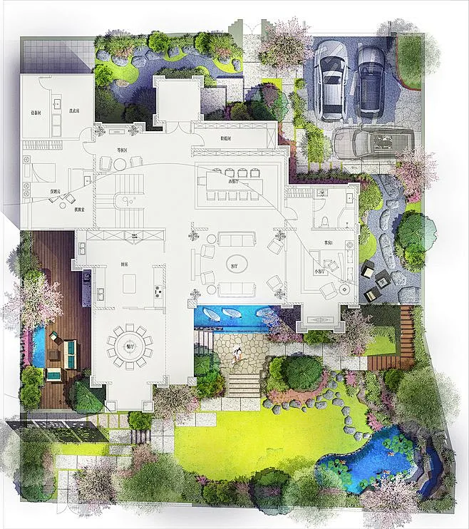 庭院 空间 景观设计1庭院设计平面图-花瓣网