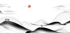 中国风古典水墨禅意线条山水画海报banner
