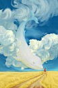 唯美手绘梦幻海洋鲸鱼创意艺术北欧插画精美壁纸背景 PSD分层素材-淘宝网