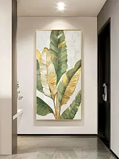 家大业大玄关装饰画现代轻奢芭蕉叶挂画寓意好2024年新款手绘油画-tmall.com天猫