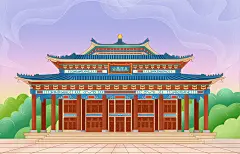 国风中山纪念堂广州城市地标建筑插画