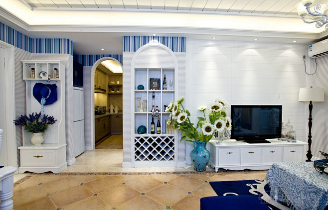 地中海风格二居室客厅电视背景墙装修效果图...