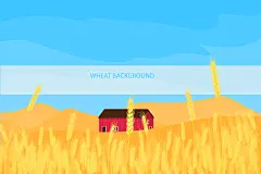 水稻麦田风景插画