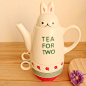 可爱兔子陶瓷茶壶套装 茶具套杯