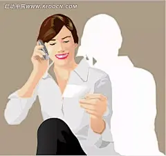 拿着纸条讲电话的卡通美女插画|卡通人物|卡通人物图片|漫画人物|人物素材|人物图片|矢量人物|手机|纸条|彩色纸条|纸条字体图片素材|便纸条|纸条字体