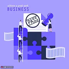 梯子员工拼图印章通过方案团结协作插画 商务办公 团队协作